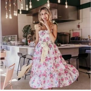 Loveshackfancy Elise White Pink Ruffle Dress, S, EUC